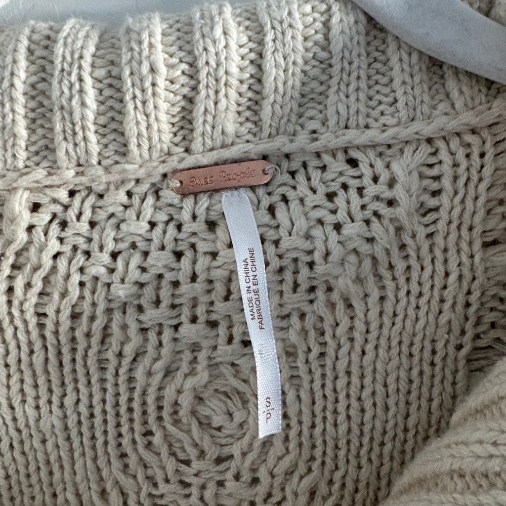 Free People Driftwood Cable Polo Ivory Half Zip Oversized Sweater OB1590762 S - Picture 5 of 10